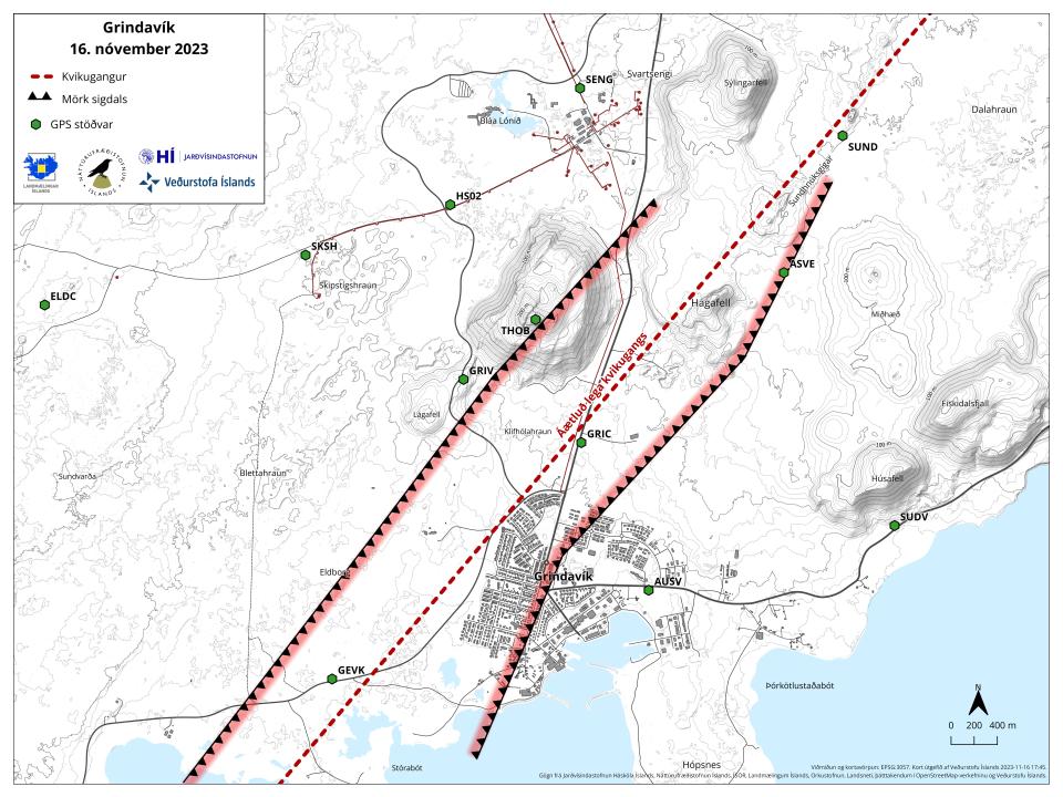 a map showing the location of the lava tunnel where the volcanic eruption may take place in Icealnd