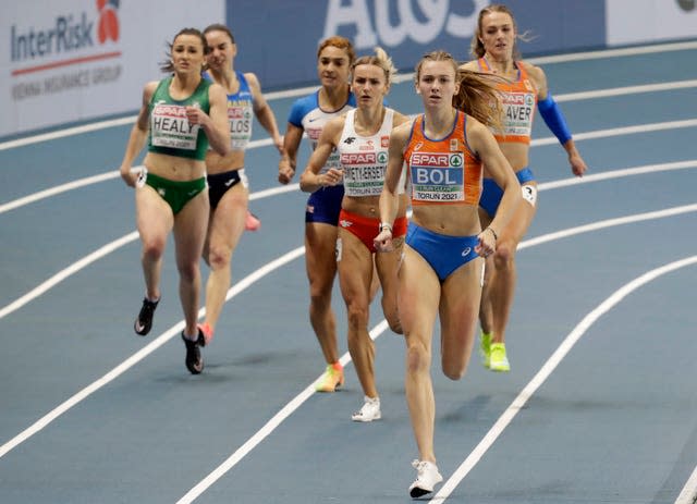 Jodie Williams (third from left) claimed a bronze medal in the women's 400 metres