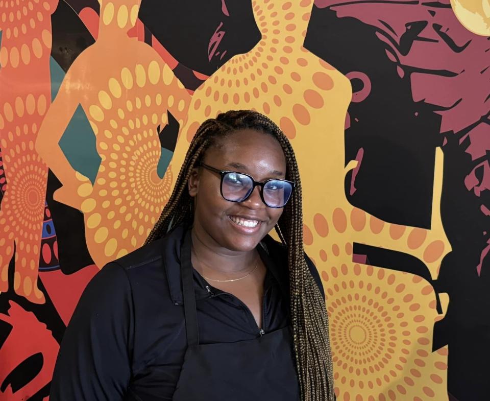 Zoe Parks strikes a pose at Soul Rebel restaurant in Petersburg. "It's hot. I'm melting. I'm from Connecticut, and it's my first summer in Virginia. It's a humid hot, sticky," Parks commented about the heat wave in July 2024.