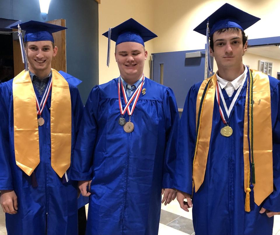 Kennebunk High School's Caleb Thill, left, Haydn Wells, and Matt Durcan each said they are going to miss their friends and teachers.