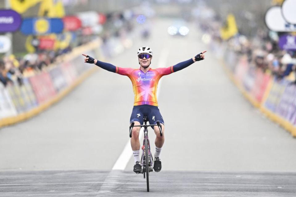 Belgian Lotte Kopecky of SD Worx wins the womens race of the Ronde van Vlaanderen Tour des Flandres Tour of Flanders one day cycling event 158km with start and finish in Oudenaarde Sunday 02 April 2023 BELGA PHOTO ERIC LALMAND Photo by ERIC LALMAND  BELGA MAG  Belga via AFP Photo by ERIC LALMANDBELGA MAGAFP via Getty Images