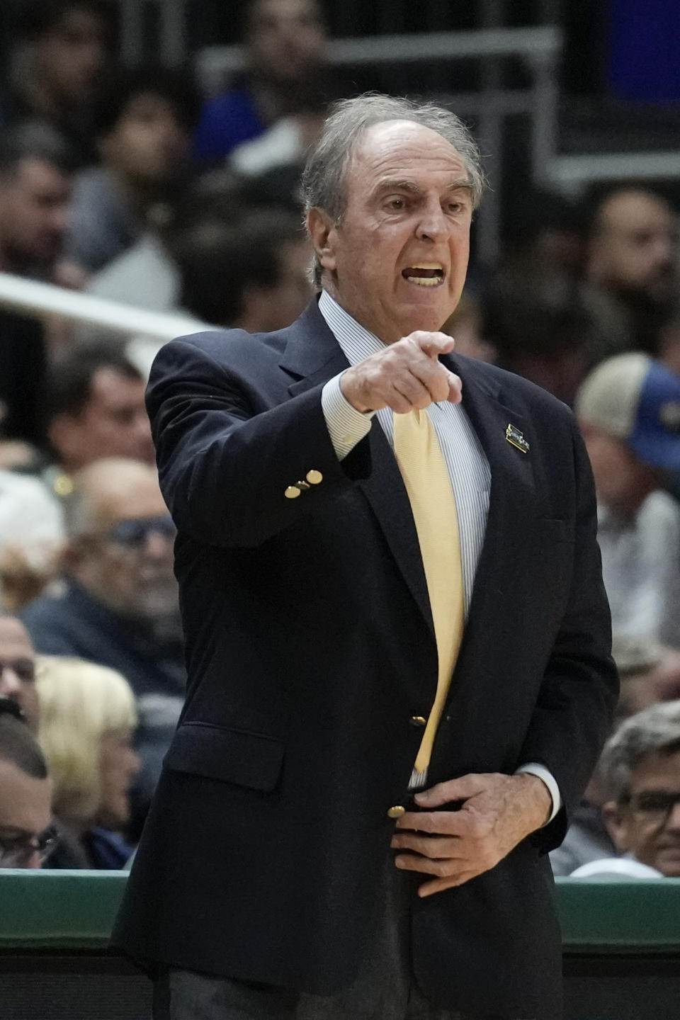 La Salle head coach Fran Dunphy directs his players during the first half of an NCAA college basketball game against Miami, Saturday, Dec. 16, 2023, in Coral Gables, Fla. (AP Photo/Rebecca Blackwell)