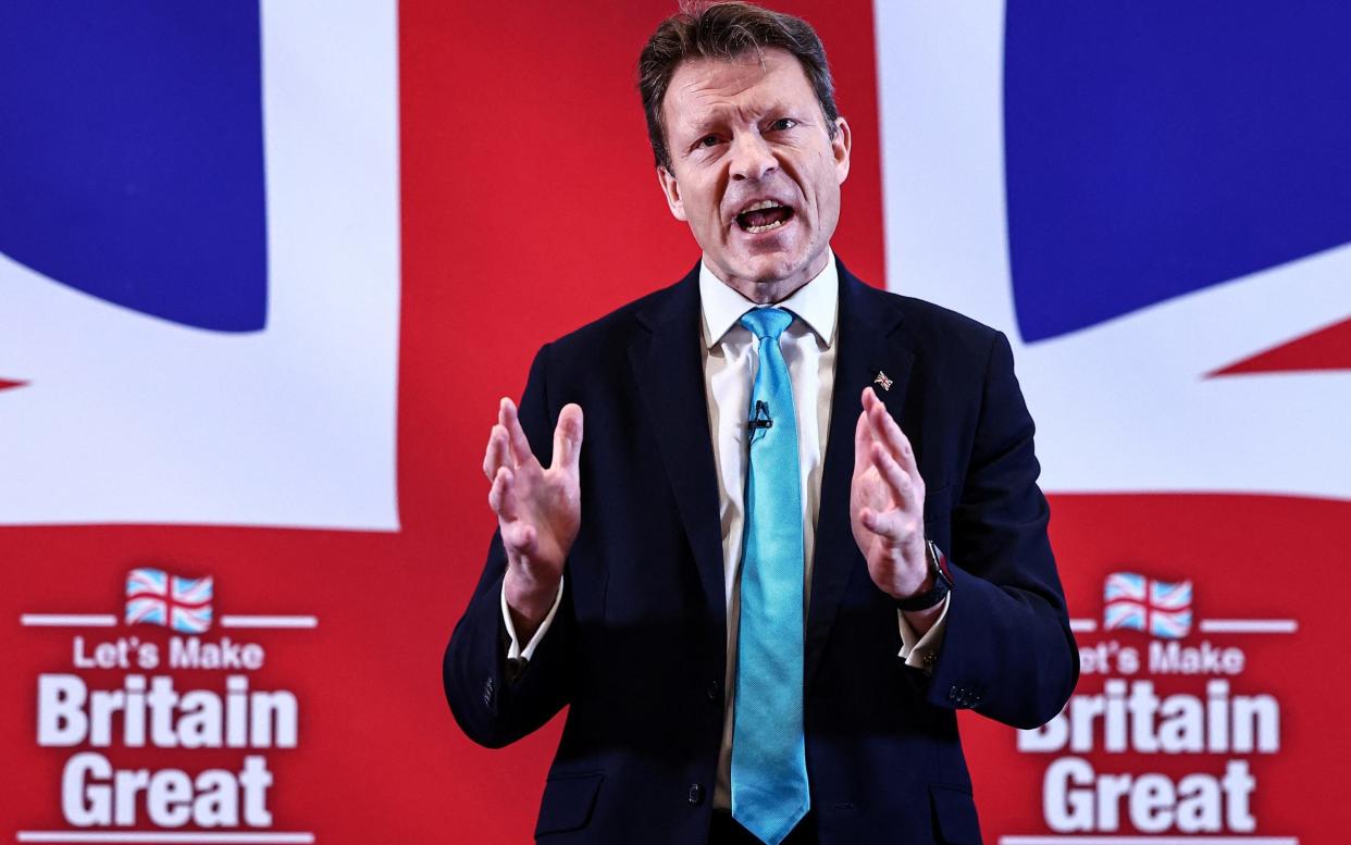 Richard Tice, the leader of the Reform UK party, speaking at a press conference