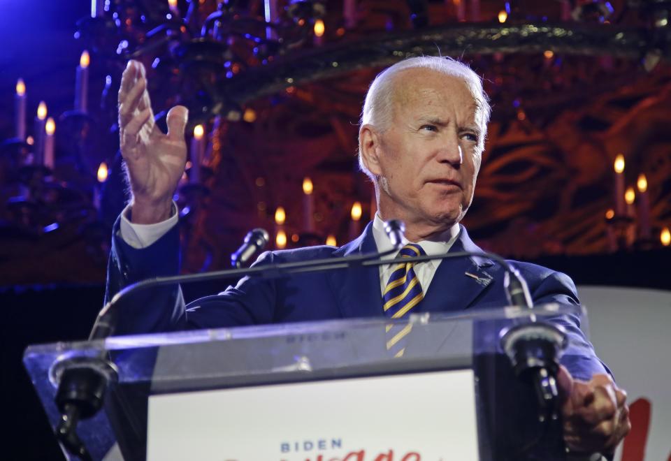 Former Vice President Joe Biden speaks at the Biden Courage Awards Tuesday, March 26, 2019, in New York. (AP Photo/Frank Franklin II)