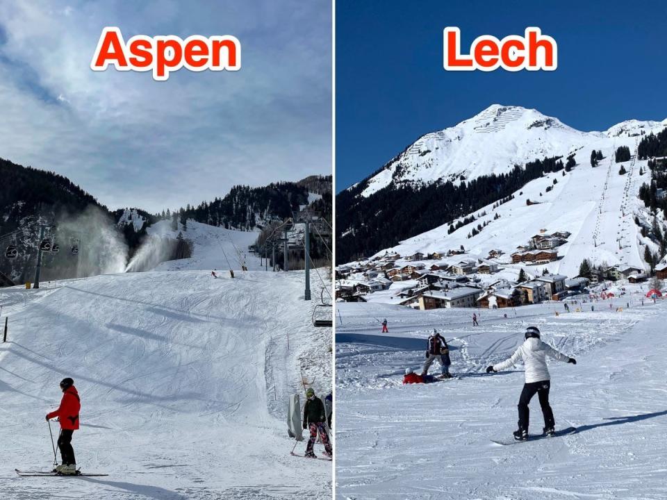 The two ski towns had slopes with varying levels of difficulty for its skiers.