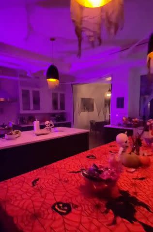 <p>Steve Kazee/Tiktok</p> The kitchen features cobwebs and other spooky Halloween decorations.