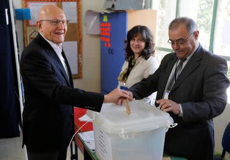 Lebanon's Prime Minister Tammam Salam casts his ballot at a polling station during Beirut's municipal elections, Lebanon, May 8, 2016. REUTERS/Mohamed Azakir