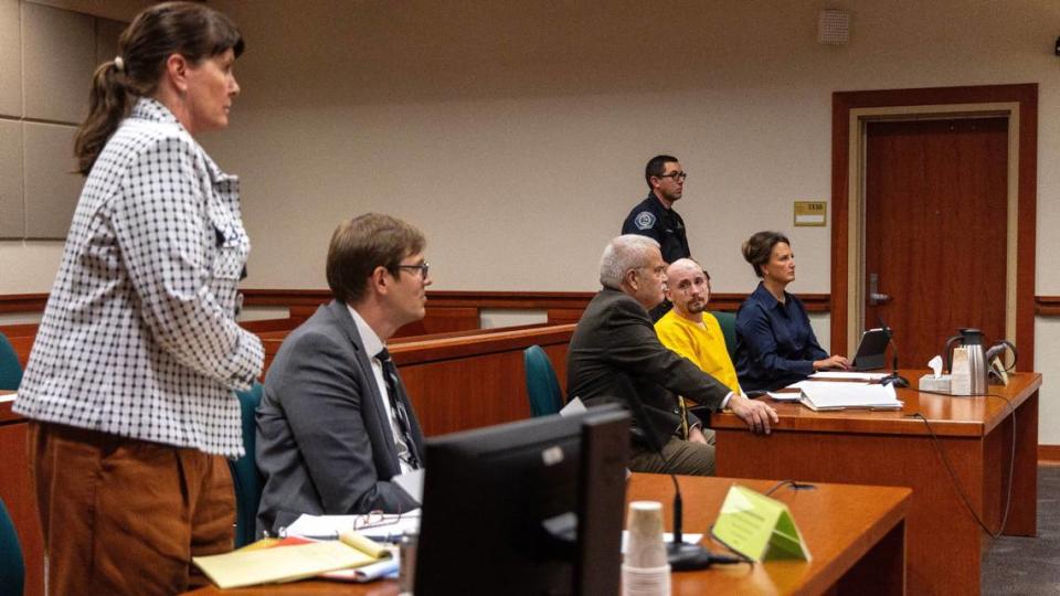 Skylar Meade attends a hearing at the Ada County Courthouse in May. He was sentenced to life in prison for several felonies, three of which involved conspiring to ambush a Boise hospital.