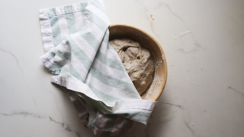 Dough resting in proofing basket