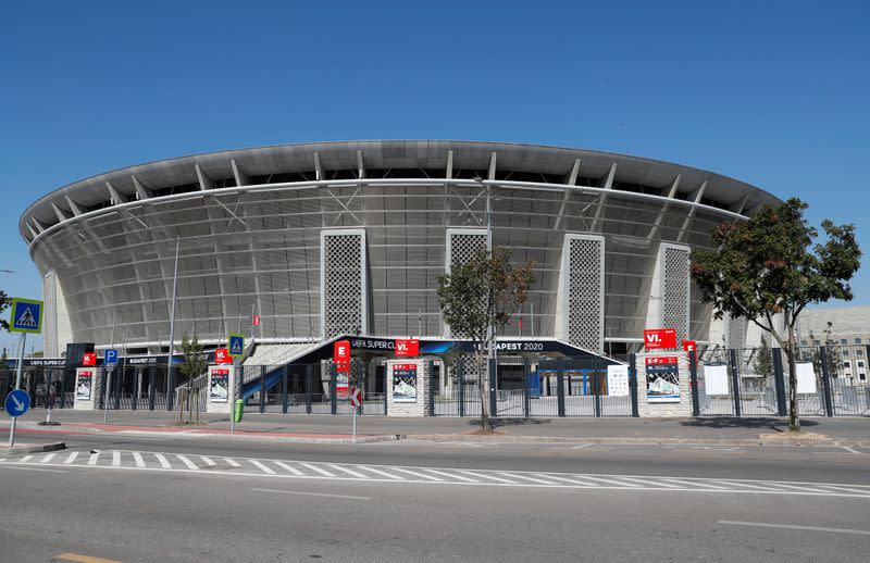 A general view shows the Puskas Arena, which will host the Super Cup Final, in Budapest