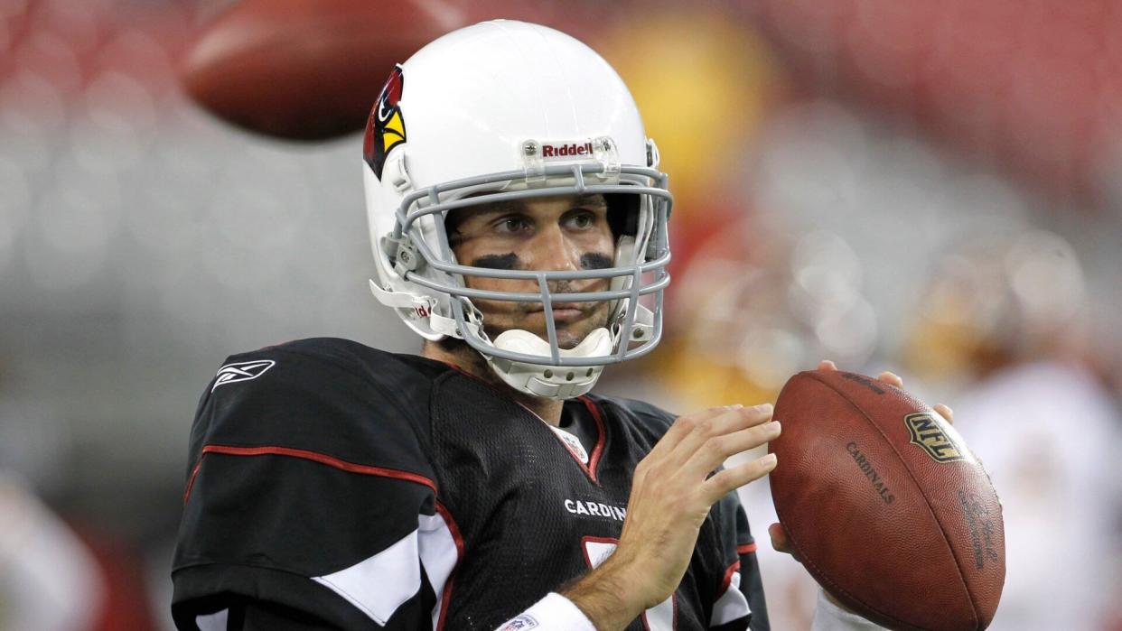 Mandatory Credit: Photo by Ross Franklin/AP/Shutterstock (6027429ba)Matt Leinart Arizona Cardinals quarterback Matt Leinart (7) throws during warmups prior to a football game against the Washington Redskins, in Glendale, ArizRedskins Cardinals Football, Glendale, USA.