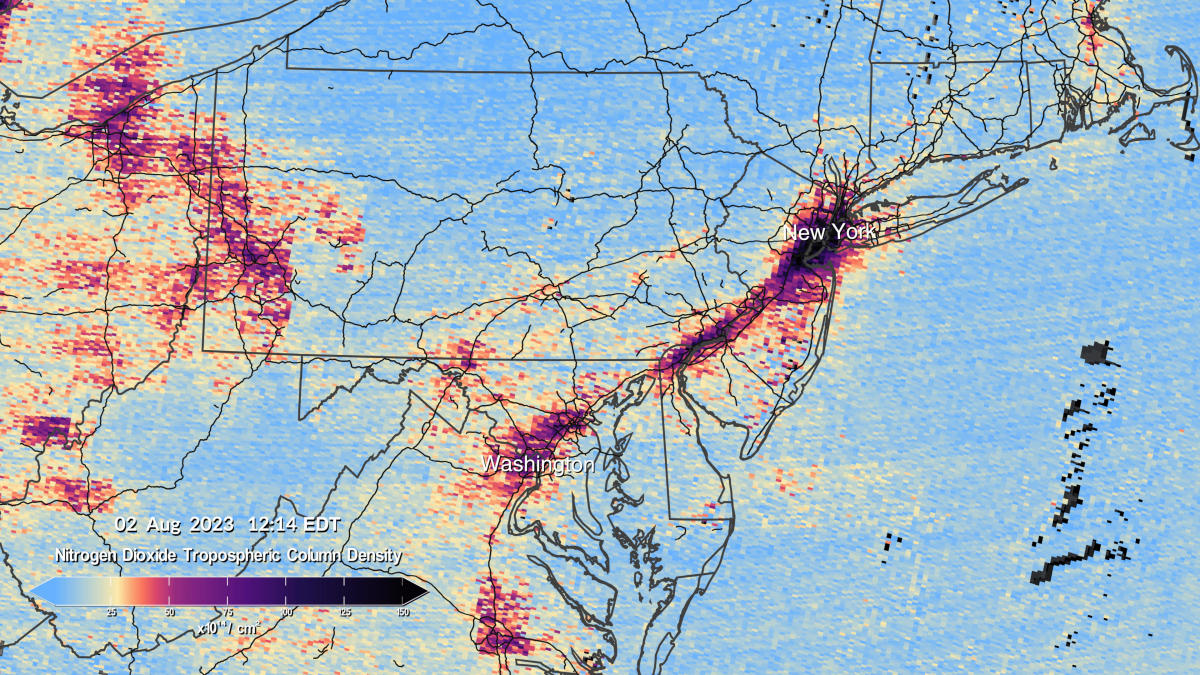 НАСА публикува първите изображения на карта на замърсяването в САЩ от нов космически инструмент