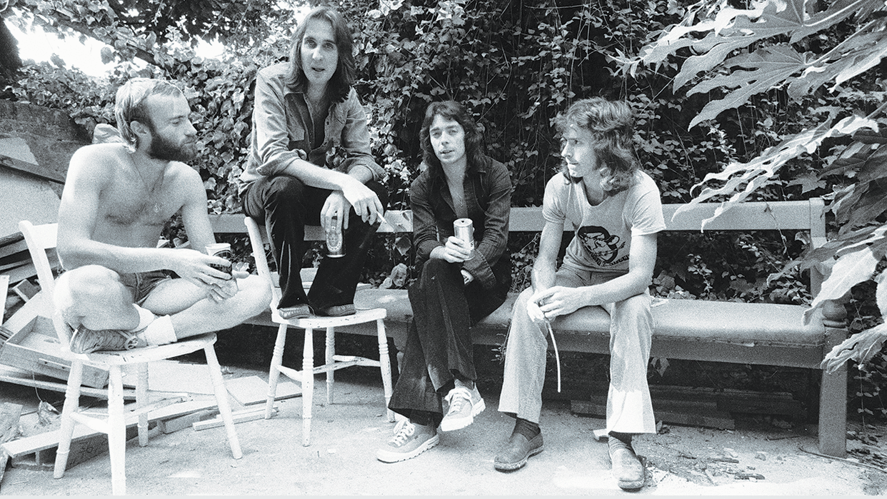  Taking A Break. Genesis, L-R: Phil Collins, Mike Rutherford, Steve Hackett, Tony Banks. 