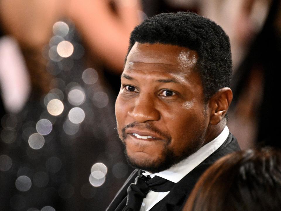 Marvel and Creed III star Jonathan Majors arrives at the Academy Awards in Hollywood, California, on March 12, 2023.