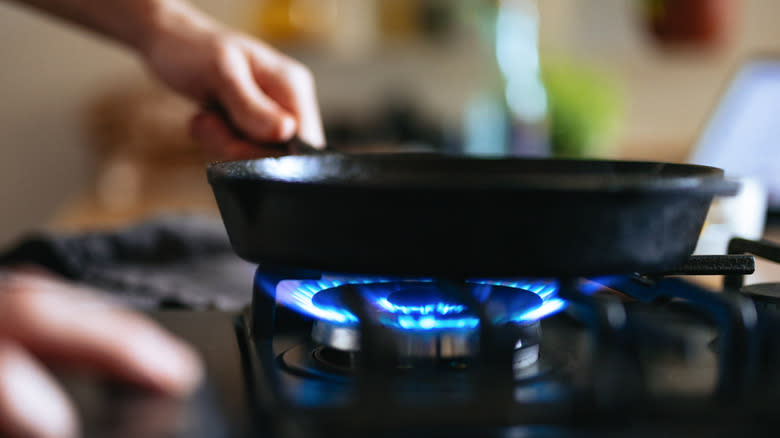 Cast iron pan on burner