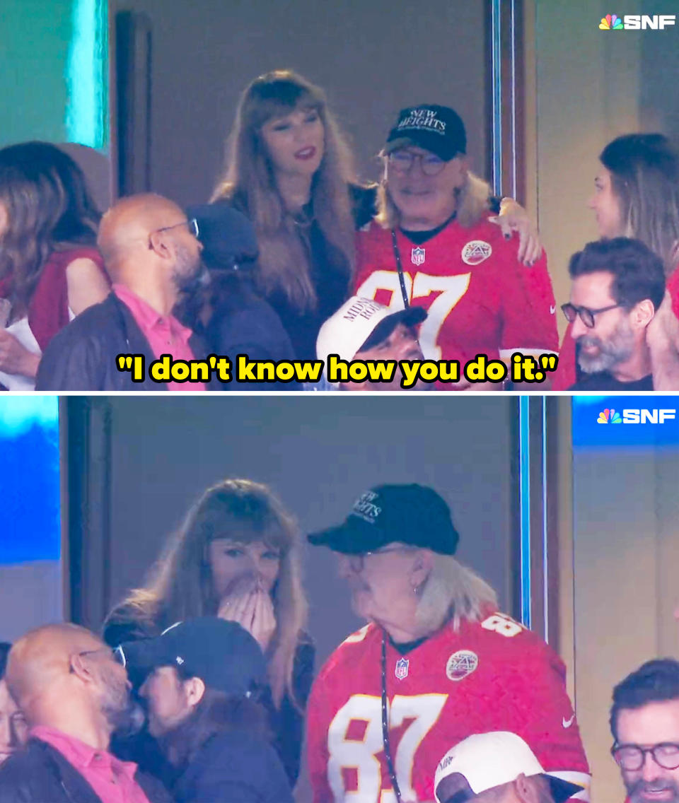 Closeup of Taylor Swift and Donna Kelce