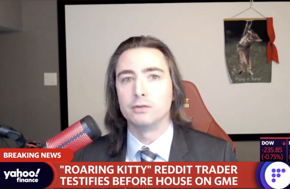 Keith 'RoaringKitty' Gill testifies before the House Financial Services Committee. (Image: Yahoo Finance)