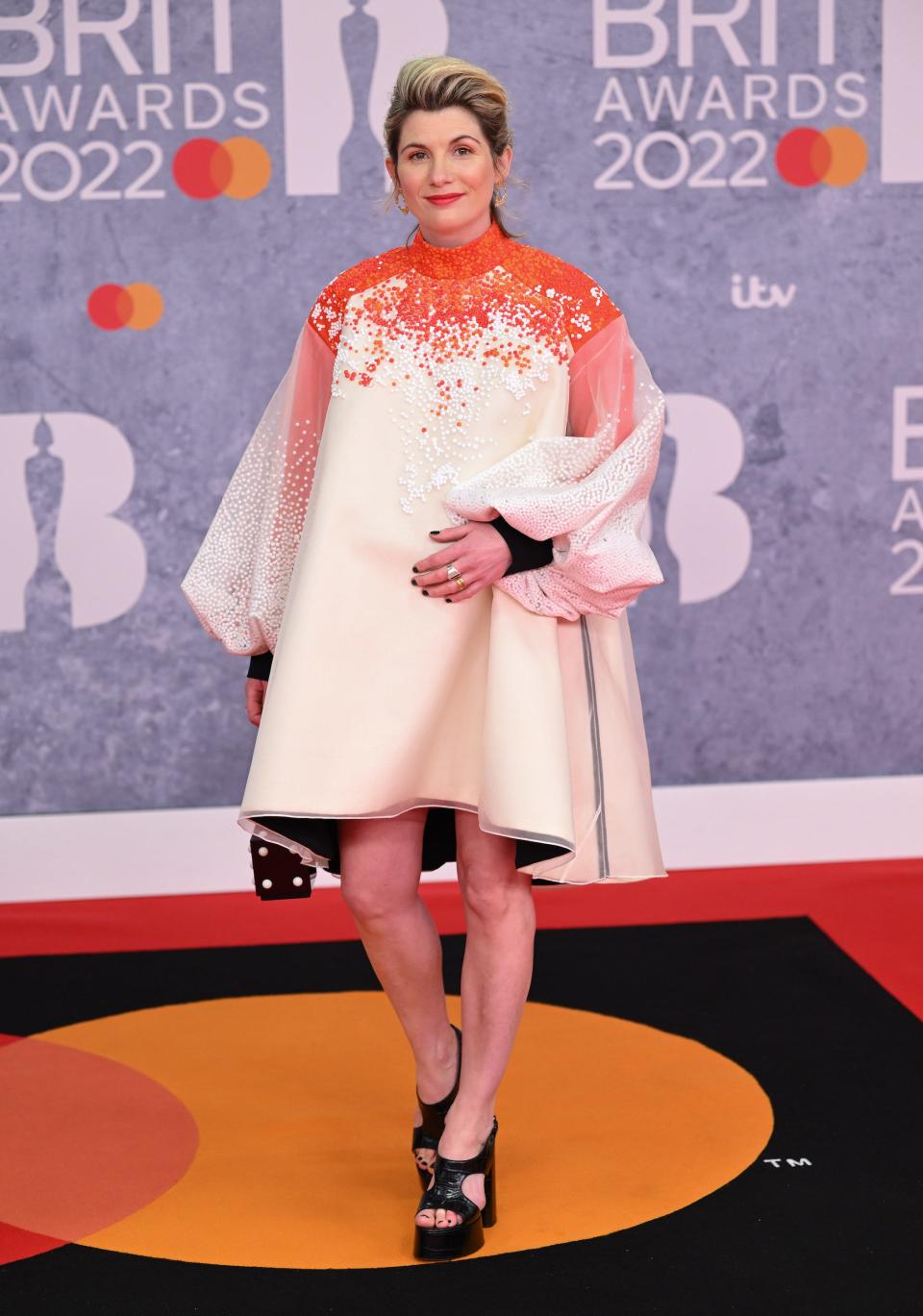 Jodie Whittaker walks the red carpet ahead of the 2022 BRIT Awards.
