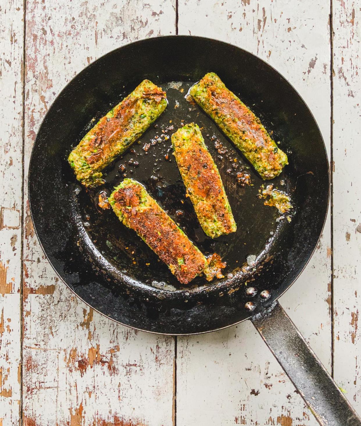 <span>‘A great vegetarian option for breakfast’: Tom Hunt’s Glamorgan sausages made with leftover bread, leek tops and aquafaba.</span><span>Photograph: Tom Hunt/The Guardian</span>