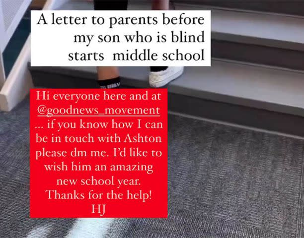 <p>Hugh Jackman/OurBlindSide/Instagram</p> Hugh Jackman's repost of the video about middle-school student Ashton
