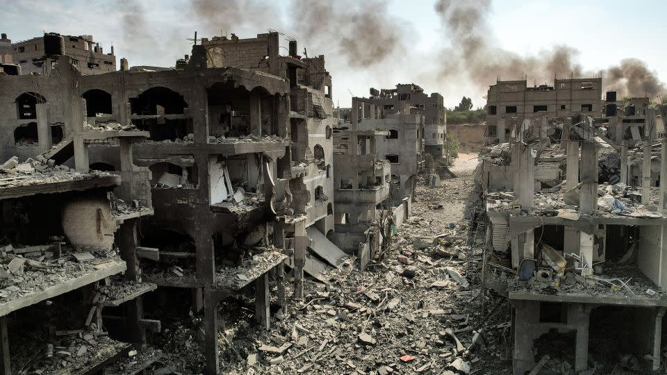 An aerial view of buildings destroyed by Israeli air strikes in the Jabalia camp for Palestinian refugees in Gaza City, the Gaza Strip on October 11. - Yahya Hassouna/AFP/Getty Images