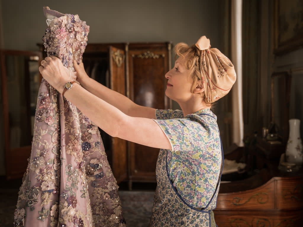 Lesley Manville as a British cleaning lady  who heads to the French capital in search of high couture in the upcoming film ‘Mrs Harris Goes to Paris’  (Liam Daniel/Ada Films Ltd/Harris Squared Kft)