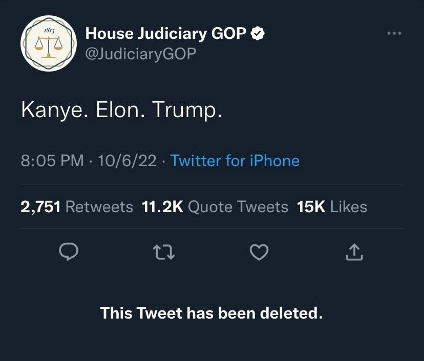 A now-deleted Tweet from the House Judiciary GOP. (@JudiciaryGOP via Twitter)