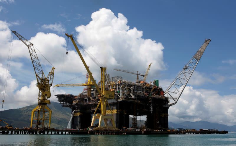 FILE PHOTO: Aerial view of the final stage of the construction of new P-56 semi-submersible production platform for Petrobas in Angra dos Reis