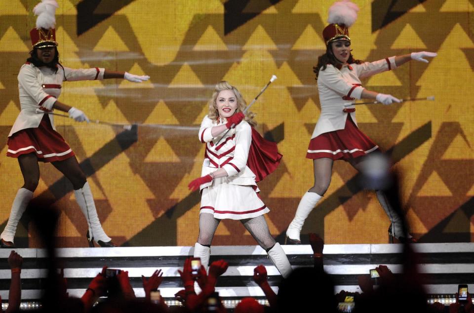 Singer Madonna performs at the Wells Fargo Center on Tuesday Aug. 28, 2012 in Philadelphia. (Photo by Evan Agostini/Invision/AP)