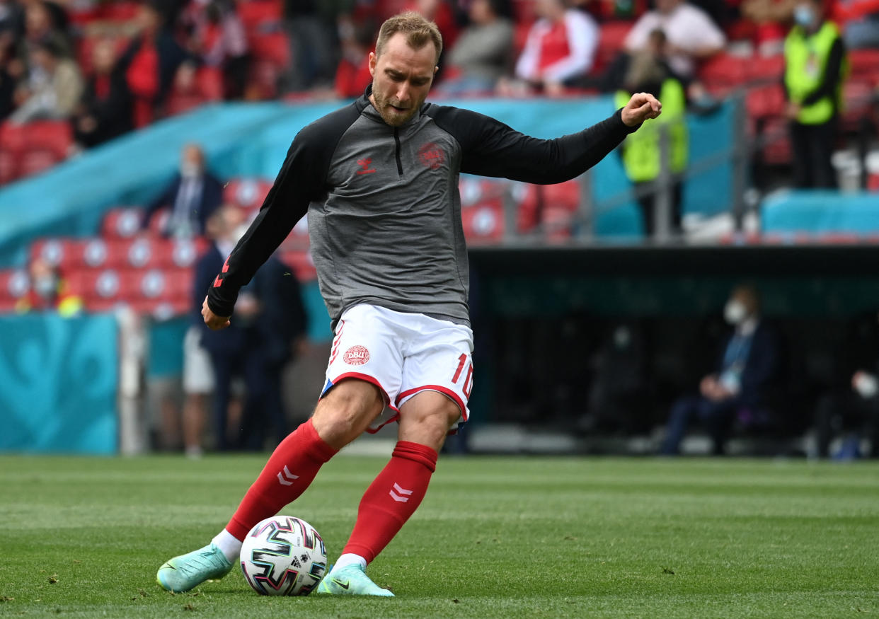 Denmark midfielder Christian Eriksen is having a heart starter implanted after his scary collapse and cardiac arrest during a Euro 2020 match on Saturday. (Photo by JONATHAN NACKSTRAND/AFP via Getty Images)