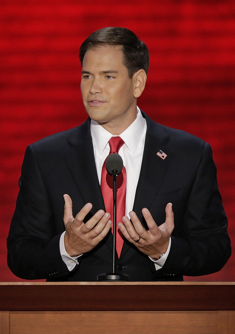 Florida Senator Marco Rubio addresses the Republican National Convention in Tampa, Fla., on Thursday, Aug. 30, 2012. (AP Photo/J. Scott Applewhite)