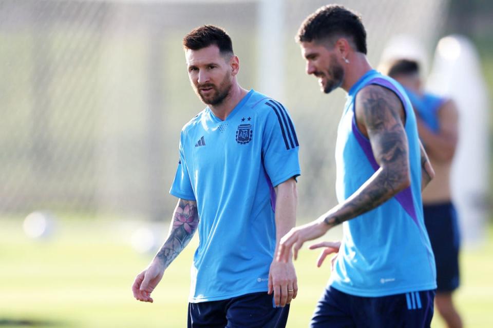 Messi trains ahead of Friday’s quarter-final, with Argentina’s opponents just 200m away (Getty Images)
