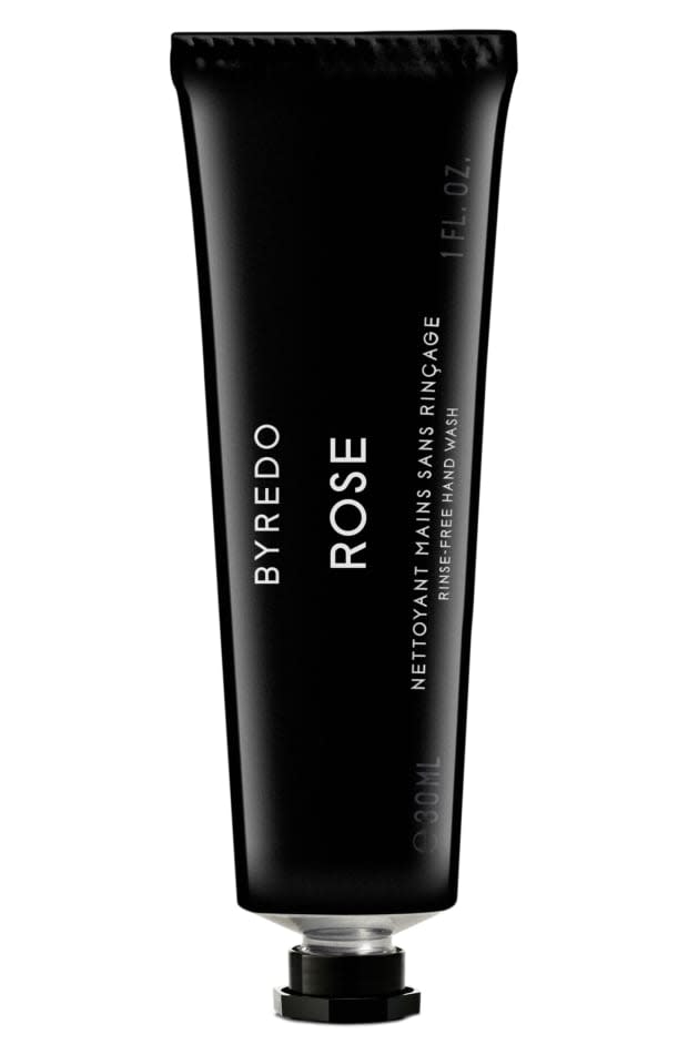 <p>Byredo Rose Rinse-Free Hand Wash, $35, <a href="https://rstyle.me/+bHV2TdbmwsRGkynaYzS7uw" rel="nofollow noopener" target="_blank" data-ylk="slk:available here;elm:context_link;itc:0;sec:content-canvas" class="link ">available here</a>.</p>