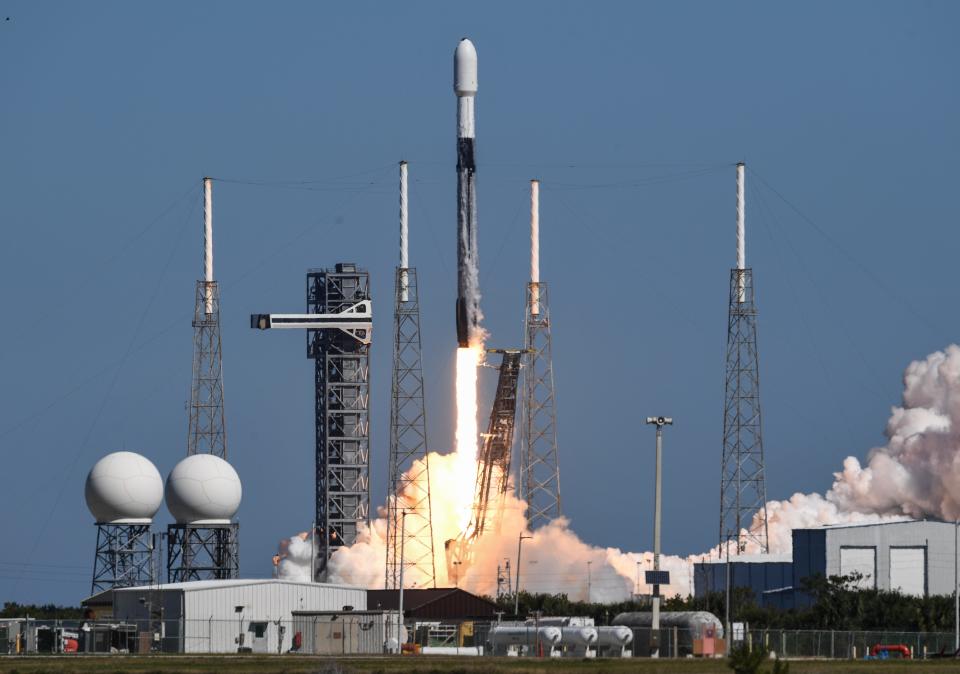 A SpaceX Falcon lifts off Tuesday afternoon from Cape Canaveral Space Force Station carrying a Northrop Grumman Cygnus cargo capsule.