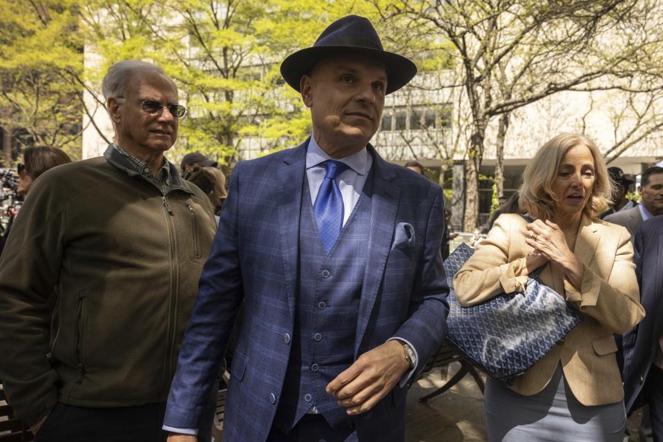 Arthur Aidala, an attorney for Harvey Weinstein, leaves a press conference outside Manhattan Criminal Court, Thursday, April 25, 2024, in New York. (AP Photo/Yuki Iwamura)