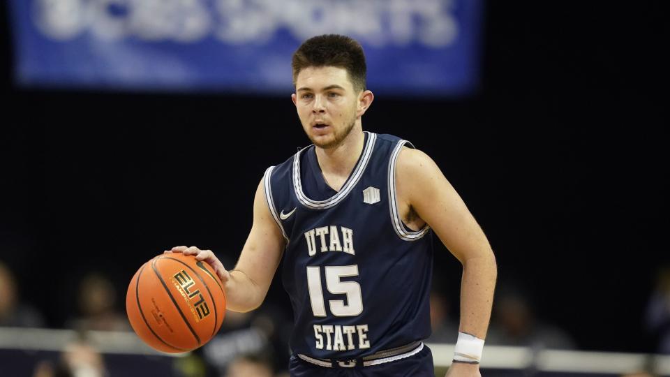 Utah State guard Rylan Jones was one of four USU men’s basketball players to graduate. Jones was one of four Aggies basketball players to graduate in 2022-23. | Rick Bowmer, Associated Press