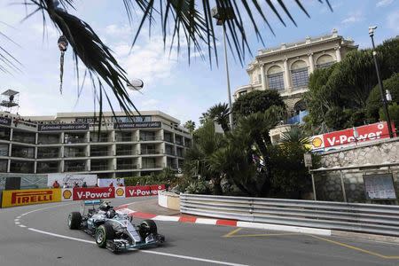Mercedes Formula One driver Nico Rosberg of Germany drives during the first free practice session of the Monaco Grand Prix in Monaco May 21, 2015. REUTERS/Robert Pratta