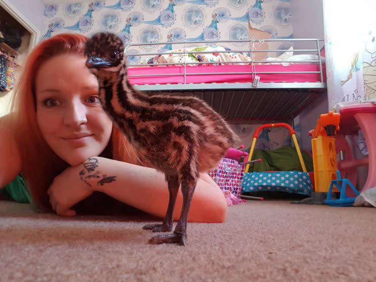 Charlotte Harrison and Kevin the emu (SWNS)