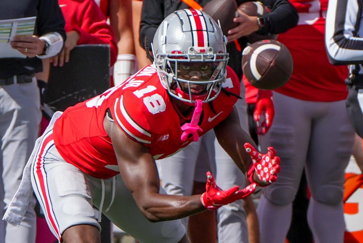 Buckeye Blitz: Saluting Ohio State Football - Marvin Harrison Jr. had  himself a day against Arkansas State catching seven passes for 184 yards  and three touchdowns. His first three-score game came in