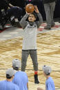 Trae Young of the Atlanta Hawks warms up during an NBA All-Star basketball game practice Saturday, Feb. 15, 2020, in Chicago. (AP Photo/David Banks)