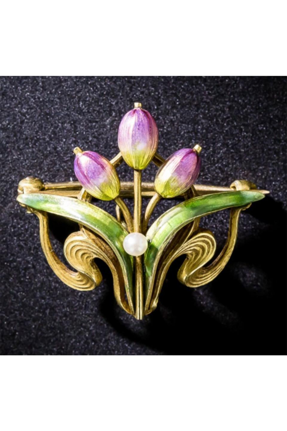 8) Art Nouveau Enamel Tulip Pin/Pendant