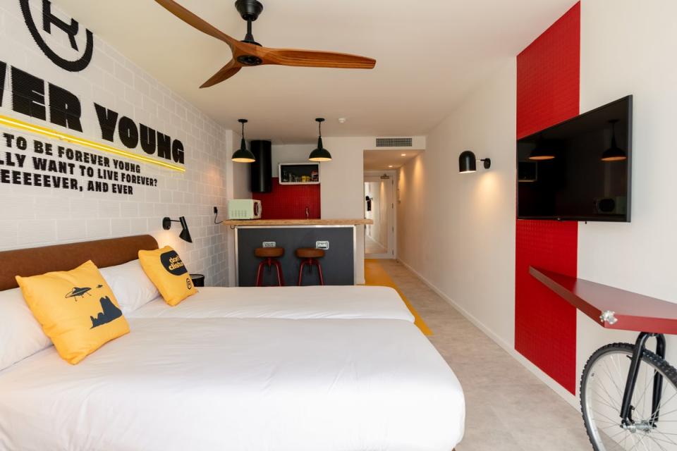 Ryan’s 104 rooms are playfully decorated, from Marshall speakers to bright yellow ‘don’t disturb’ cushions (Ryans)