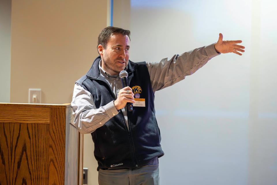 Kent State LGBTQ+ Center director Ken Ditlevson speaks at the Name Change Clinic held in conjunction with Student Legal Services Thursday evening at the Kent State campus.