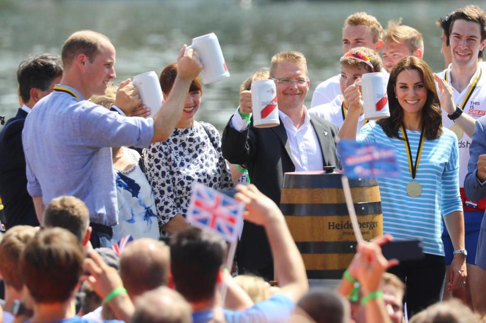 Kate and William were awarded medals and enjoyed a drink of Heidelberger beer (Reuters)