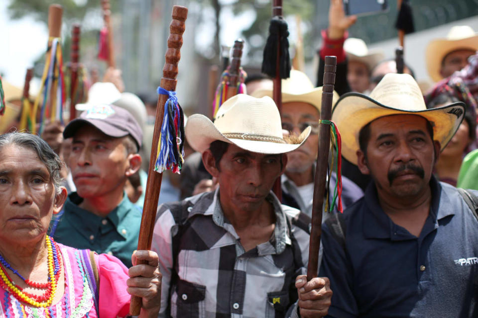 <div class="inline-image__caption"><p>"Indigenous leaders participate in a demonstration against of Guatemalan President Jimmy Morales and his decision to expel Ivan Velasquez, head of the International Commission Against Impunity in Guatemala (CICIG) outside the CICIG headquarters in Guatemala City, Guatemala August 29, 2017. REUTERS/Jose Cabezas"</p></div> <div class="inline-image__credit">REUTERS</div>