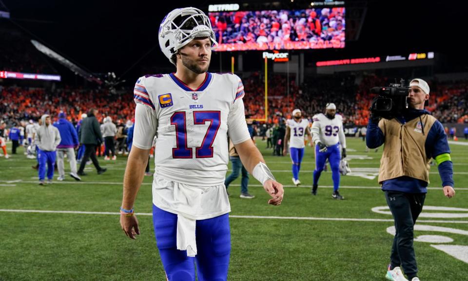 <span><a class="link " href="https://sports.yahoo.com/nfl/players/31839/" data-i13n="sec:content-canvas;subsec:anchor_text;elm:context_link" data-ylk="slk:Josh Allen;sec:content-canvas;subsec:anchor_text;elm:context_link;itc:0">Josh Allen</a> and the Bills have yet to make a Super Bowl during his time with the team.</span><span>Photograph: Carolyn Kaster/AP</span>