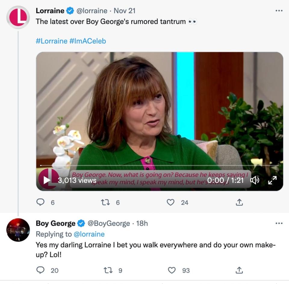 George commented back to Kelly underneath the video of her discussing him on Twitter (Boy George/Twitter)