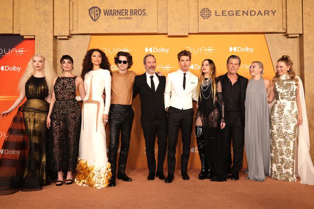 <p>Eric Charbonneau/Getty Images for Warner Bros.</p> (Left-right:) Anya Taylor-Joy, Souheila Yacoub, Zendaya, Timothée Chalamet, Denis Villeneuve, Austin Butler, Rebecca Ferguson, Josh Brolin, Florence Pugh and Lea Seydoux at the New York premiere of "Dune: Part Two" Feb. 25