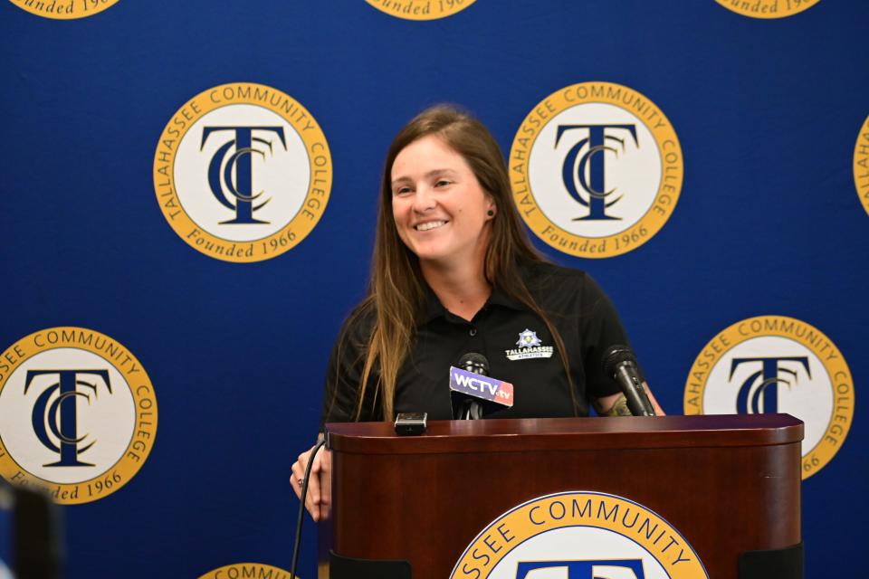 Tallahassee Community College introduced Brynn Baca as the new head softball coach inside of the Eagles Fieldhouse in Tallahassee, Florida, Thursday, July 20, 2023