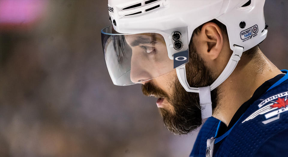 TORONTO, ON - JANUARY 8: Mathieu Perreault #85 of the Winnipeg Jets looks on against the Toronto Maple Leafs during the third period at the Scotiabank Arena on January 8, 2020 in Toronto, Ontario, Canada. (Photo by Kevin Sousa/NHLI via Getty Images) 